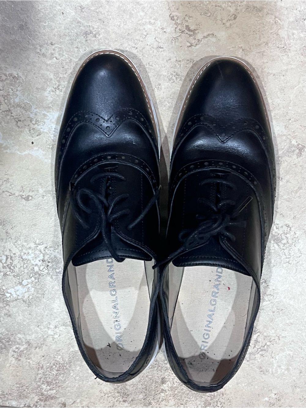 Cole Haan Women’s Black Leather Brogue Lace-Up Flats